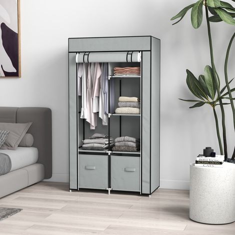 Kleiderschrank Stoffschrank 1 Kleiderstange, 2 Schubladen, 83 x 42.5 x 162,5 cm, Grau