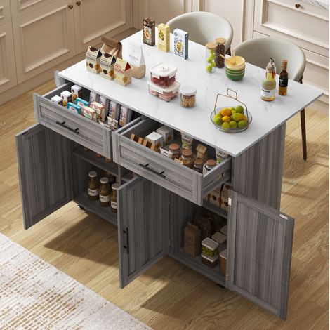 CHICFURN Isla de cocina 129x46x91,5 cm MDF gris y blanco con tablero abatible (1/5)