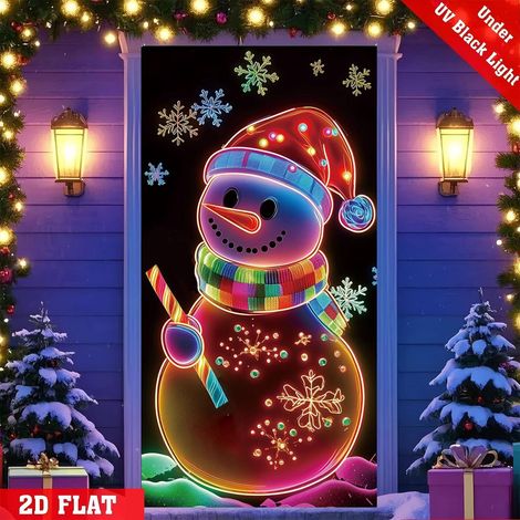 Habillage De Porte De Noël - Bannière En Polyester 180x90 Cm Avec Impression Père Noël Et Arbre De Noël - Décoration Intérieure Et Extérieure - 1 Pièce (1/4)