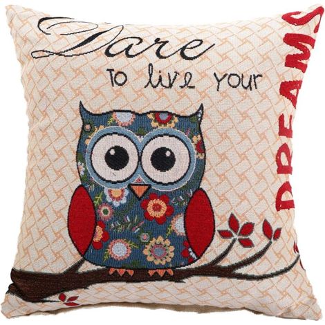 Pillowcase 45x45 cm Embroidered Red Owl Scandinavian Decoration for Sofa, Car, Children's Bedroom, Bedding, Novelty Style