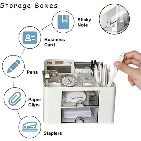 Organiseur de Bureau, Porte-Stylo Multifonction avec 7 Compartiments, Papeterie Organizer avec Tiroir, Organiseur de Table en (1/5)