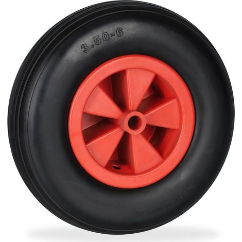 Roue de brouette increvable 3.50-6 Pneu en caoutchouc PU Jante plastique PP Charge max 100 kg Pour terrains accidentés (1/5)