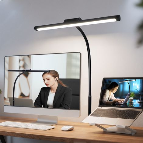 Lampe de Bureau, Flexible et Réglable Confortable pour les Yeux Gain de Place Large Plage d'éclairage 10W Lampe Bureau Pince, 5 Modes de Couleur et 5 Luminosité, Noir [Classe énergétique F] (1/5)