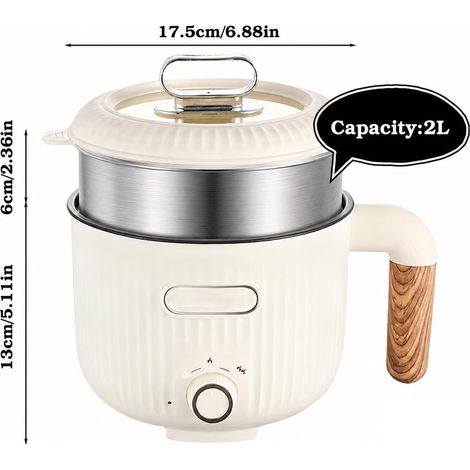 Autocuiseur électrique avec panier à vapeur, poêle électrique 2L, autocuiseur multifonctions portable antiadhésif, mini pot à soupe rapide, poêle de voyage, cuiseur à la pâte, cuiseur électrique (1/5)