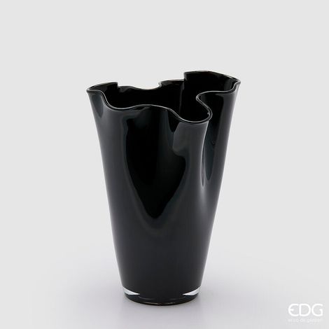 EDG Enzo De Gasperi Vaso Drappo Nida H 29 Cm Vetro Nero