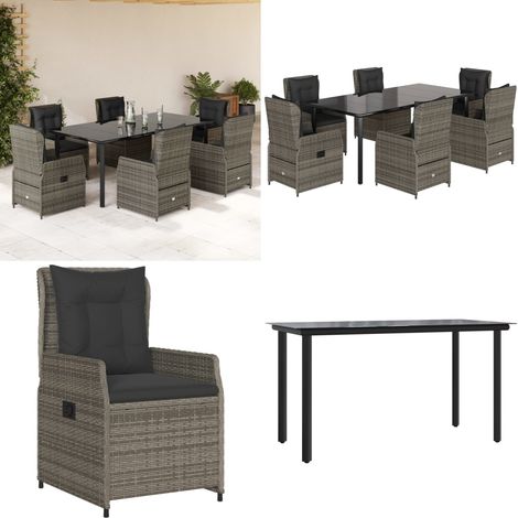 Ensemble à manger de jardin et coussins 7 pcs gris rotin - Chaise de jardin - Table de jardin (1/5)