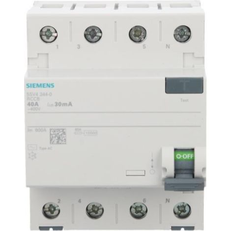 Interruttore differenziale 4P 40A 0,03A Tipo AC 30mA 400V Sentron 5SV4344-0