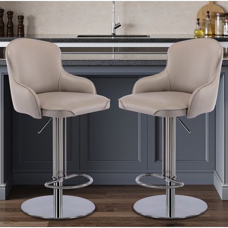 Tabouret de bar pivotant réglable, gris, en acier inoxydable et cuir Nappa,52.5×52.5×116cm (1/5)