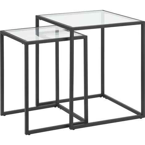 Lot de 2 tables d'appoint gigognes en verre et métal transparent / noir (1/5)