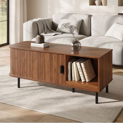 Couchtisch 110x40x55 cm aus MDF und Spanplatte, Nussbaum, mit Stauraum für Wohnzimmer – MEUBLIV (1/5)