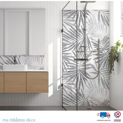 Panneau de douche : Dessin feuilles - Couleur gris - Alu composite - 90 - 245 (1/3)