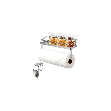 Porte-papier de cuisine mural en acier inoxydable sans perçage, étagère de rangement pour salle de bain – Adhésif puissant, gain de place– (1/3)