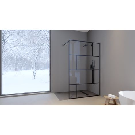 MARWELL Duschwand, schwarz 120 x 195 cm - inkl. Wandhalterung - Begehbare Dusche - Walk-In - Duschabtrennung - Siebdruck (1/4)