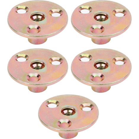 Lot de 5 écrous en T à bride 3 trous pour fixation de meubles en fer galvanisé, base ronde, M8 (1/5)