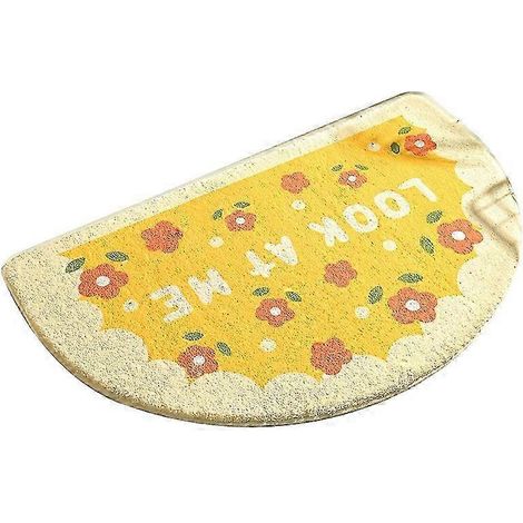 Tapis de bain demi-cercle 40 x 60 cm, en peluche, absorbant l'eau - Motif floral jaune (1/5)