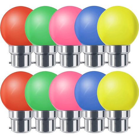 royaluxe - Ampoules baïonnette B22 - Paquet de 10 ampoule LED 1W, 220V AC,10er Pack (Red Yellow Blue Green Pink) [Classe énergétique G] (1/5)