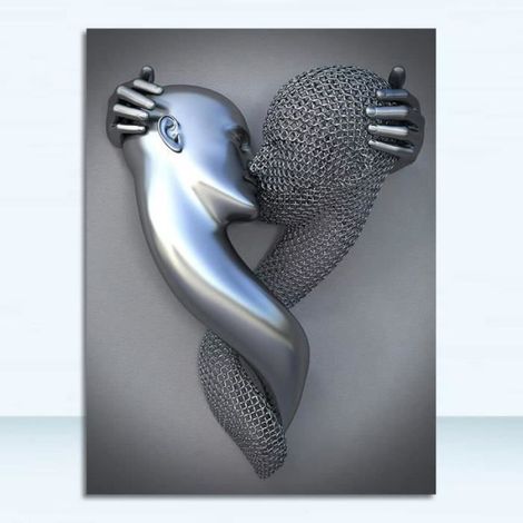 3 Tableau Portrait Statue Metal Abstrait Impression sur Toile Gris Affiche Amour Couple Romantique Salon Décor sans Cadre 40x50cm (1/4)