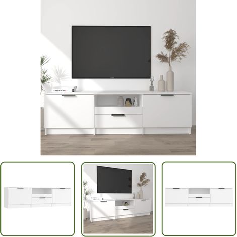 The Living Store TV-Schrank Weiß 140x35x40 cm Holzwerkstoff - TV Schrank - Holzwerkstoff Möbel - Weißer TV Stand - Wohnzimmerschränke - Media Regal (1/5)