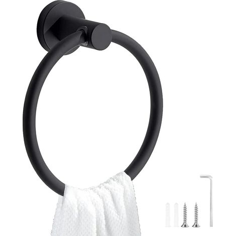 1 Porte-Serviettes Rond, Acier Inoxydable, Finition Noir Mat, Diamètre 160mm, Pour Salle de Bain et Cuisine (1/5)