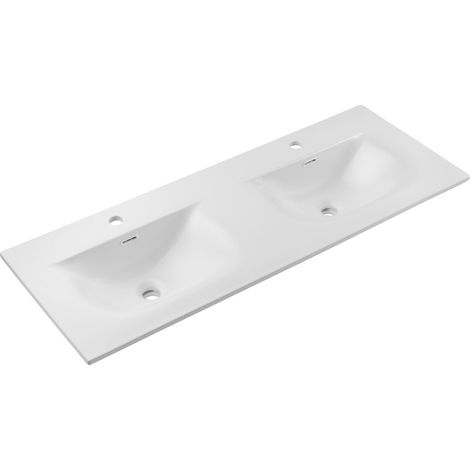 Waschbecken zum Einbauen VELOA 120 cm Doppelwaschbecken Keramik weiß glänzend Design