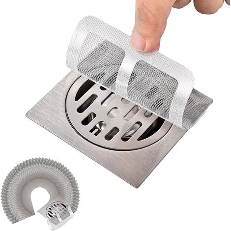 Confezione da 50 adesivi monouso per scarico a pavimento, raccogli capelli per scarico doccia, facili da installare, compatibili con filtri per scarico, bagno, vasca da bagno, cucina (1/5)