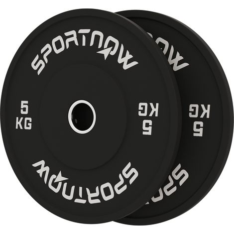 Dischi Pesi Gomma 5kg x2 per Manubri Bilancieri, Foro 5cm, Nero (1/5)