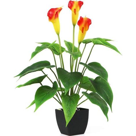 Artificial Plants Flowers, Real Touch Fake Calla Lily Plant Greenery Shrubs Silk Flower for Wedding Bridle Bouquet Indoor Outdoor Home Kitchen Office Table Decor (Orange, 1Pcs/Black Pot) (1/5)