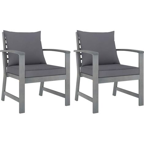 vidaXL Sillas de jardín cojines 2 uds gris oscuro madera maciza acacia (1/5)
