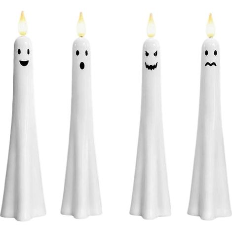 Confezione da 4 candele coniche fantasma senza fiamma, candele coniche senza fiamma alimentate a batteria per Halloween, decorazioni per feste per bar e caffetterie (1 confezione) (1/4)