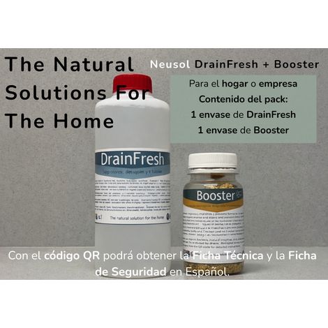 Neusol DrainFresh + Booster  Pack neutralizador de olores para desagües, tuberías, fregaderos y WC  Elimina mal olor inmediato + tratamiento biológico para degradar materia orgánica  1 L + 100 ml