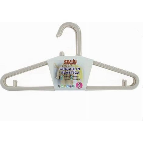 TRADE SHOP - Set 5 Pz Grucce Stampelle Appendiabito In Plastica Beige Pantaloni Giacche 87690 - (1/2)