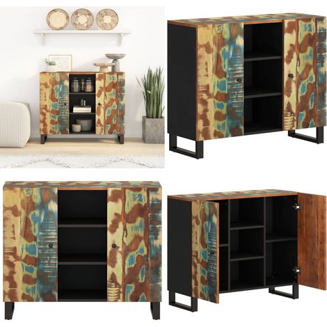 Sideboard mit 2 Türen 90x33x75 cm Altholz Massiv - Altholzmöbel - Recyceltes Holz - Vintage Sideboard - Wohnzimmermöbel - Regal - Home & Living (1/5)