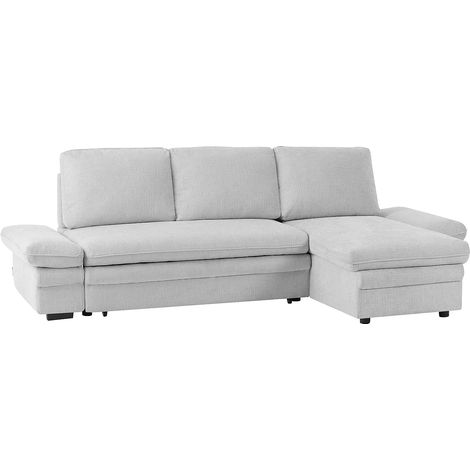 Divano letto angolare reversibile in tessuto ciniglia grigio chiaro - SIVIARA (1/5)