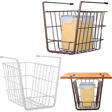 Lot de 2 paniers de rangement à suspendre sous étagère, pour l'organisation du garde-manger et des livres. (1/5)