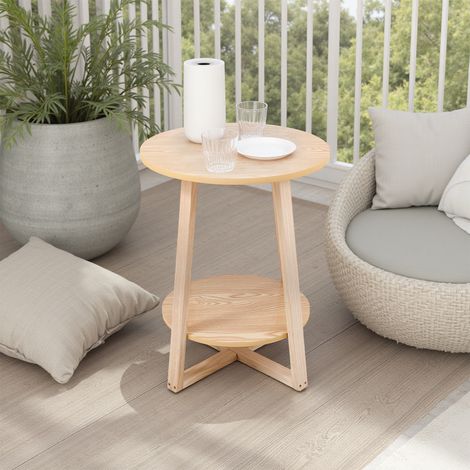 2-Tier Round Wooden Coffee Side Table (1/3)