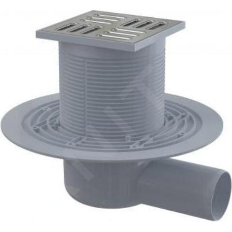 AlcaDrain Drain de sol 105×105/50 mm avec sortie horizontale, grille en acier inoxydable, siphon combiné anti-odeurs SMART (1/2)