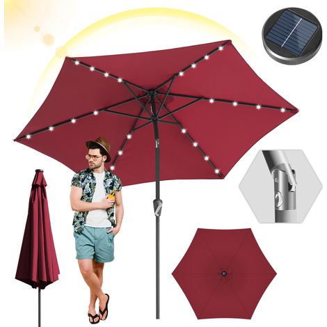 TolleTour Runder Sonnenschirm 2,7 m mit LED-Licht – Gartenschirm wetterfest, rot