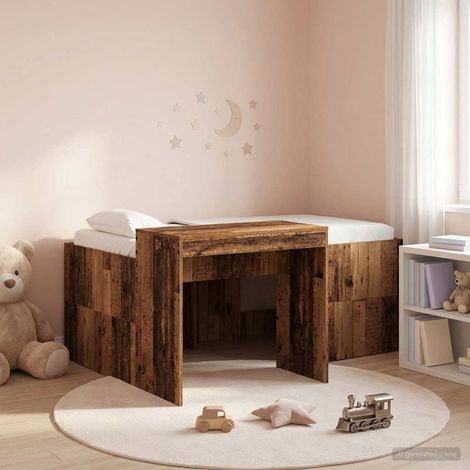 Cama alta para niños con escritorio Madera envejecida