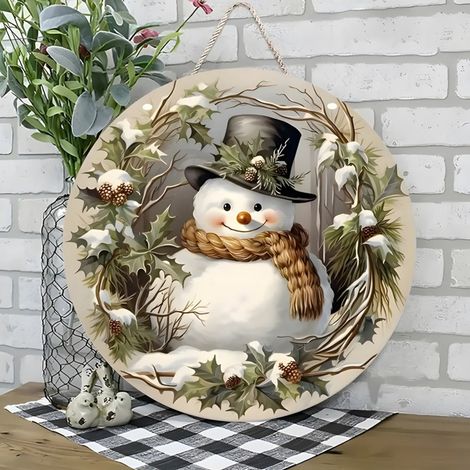 Panneau De Noël En Bois - Décoration Festive Pour Intérieur Et Extérieur - Motif Festif Avec Illustration Élégante - 1 Pièce (1/5)