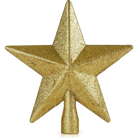 Weihnachtsbaum Spitze 19 cm - Gold - Christbaum Spitze Stern mit Glitzer Effekt
