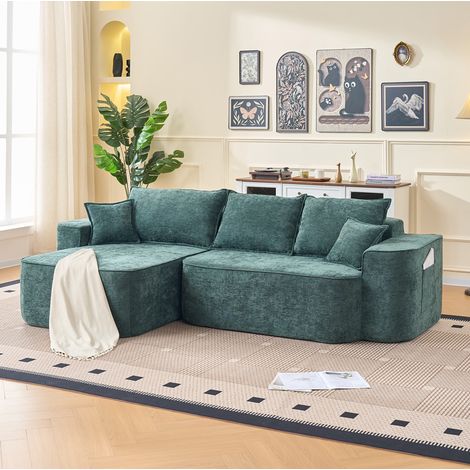 FloraGrace Canape d angle modulable Cloud Couch 262 x 144 x 65 cm, chenille verte, deux colis, sans montage (1/5)
