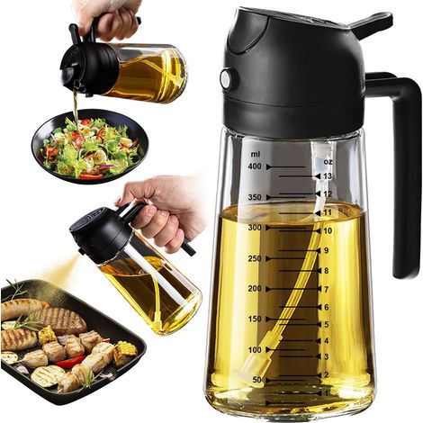 Vaporisateur d'huile d'olive en verre de 470 ml pour la cuisson – Flacon distributeur d'huile d'olive 2 en 1, compatible avec les ustensiles et accessoires de cuisine pour friteuses à air chaud, salad (1/3)