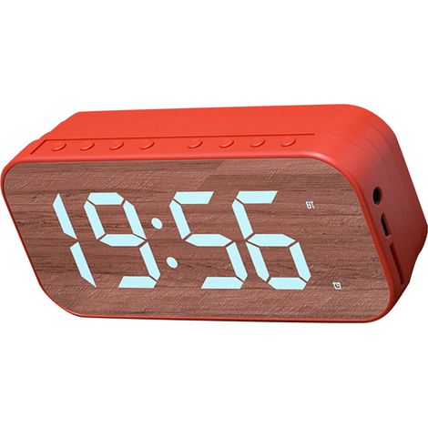 Bluetooth-Lautsprecher-Wecker mit Digitalanzeige und Spiegel für Schlafzimmer und Büro (Rot) (1/5)