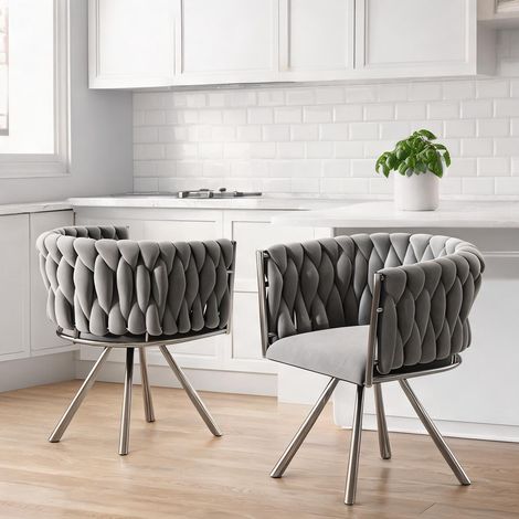 Fauteuil de salle à manger pivotant gris velours et métal lot (1/5)