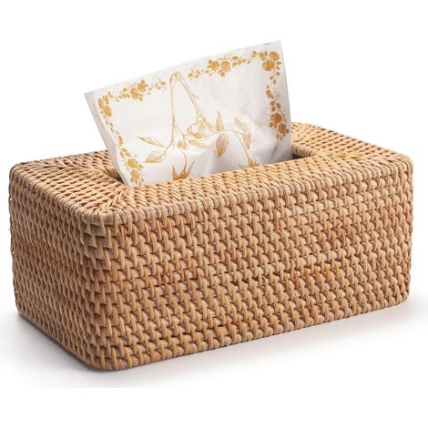 Boîte à mouchoirs en rotin rectangulaire, tressée, naturelle, décorative (1/5)