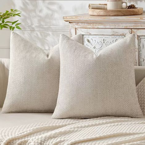 Kindfiber OÜ-Housse Coussin 40x40 cm Lot de 2 Coussin Crème, Tissu Chenille Doux Et Moelleux Lavable Antidérapant pour Salon Canapé Lit Jardin Balcon Et Chaise (1/4)