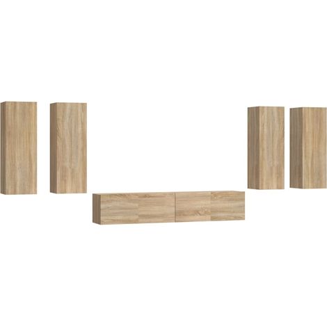 Conjunto de muebles mueble aparador TV televisión salón dormitorio salón 6 piezas roble sonoma madera contrachapada marrón 020025133