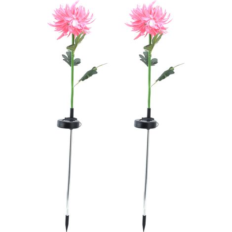 Lot solaire LED 2 pièces, fleur de chrysanthème simulation, lampe de jardin extérieur patio, rose (1/5)