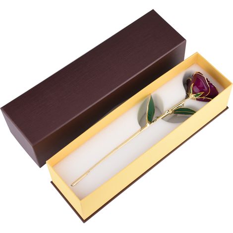 Rose 24k dorée longue tige en boîte cadeau avec support (Rose violette avec présentoir) (1/5)