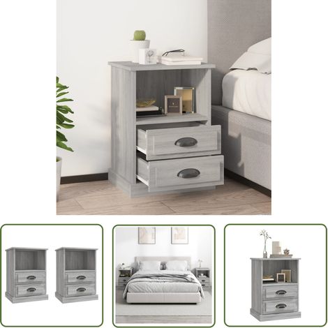 The Living Store Tables de chevet 2 pcs sonoma gris 43x36x60 cm - Table De Chevet - Meuble De Chambre - Commode - Nuit - Tiroir (1/5)